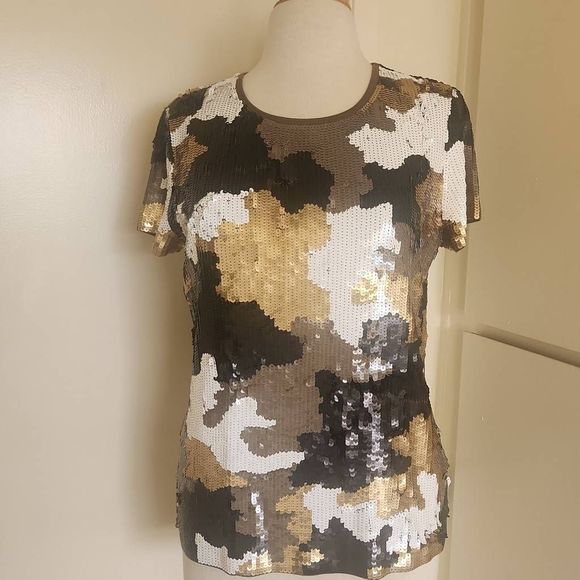 Mchael Kors Camouflage Sequin T-Shirt, NWOT, L - Picture 1 of 7